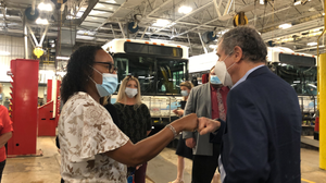 Senator Sherrod Brown greeting SARTA employees