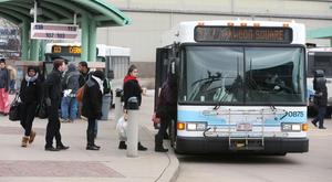 Riders getting on the bus at Cornerstone Transit Center.