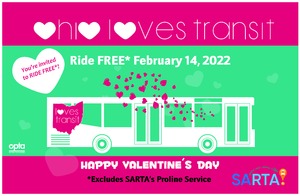 A Promotional image for Ohio Loves Transit. SARTA Provided free rides on Valentines Day Feb, 14, 2022