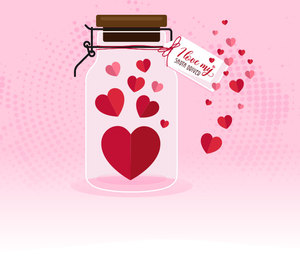 I Love My Driver Graphic with pink background-Jar is filled with red hearts, with some hearts floating out of the jar with tag that says 